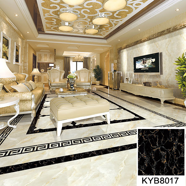 02秋葵APP下载陶大理石瓷砖：黑金花KYB8017地面铺贴效果图